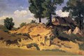 Árboles y rocas en La Serpentara plein air Romanticismo Jean Baptiste Camille Corot